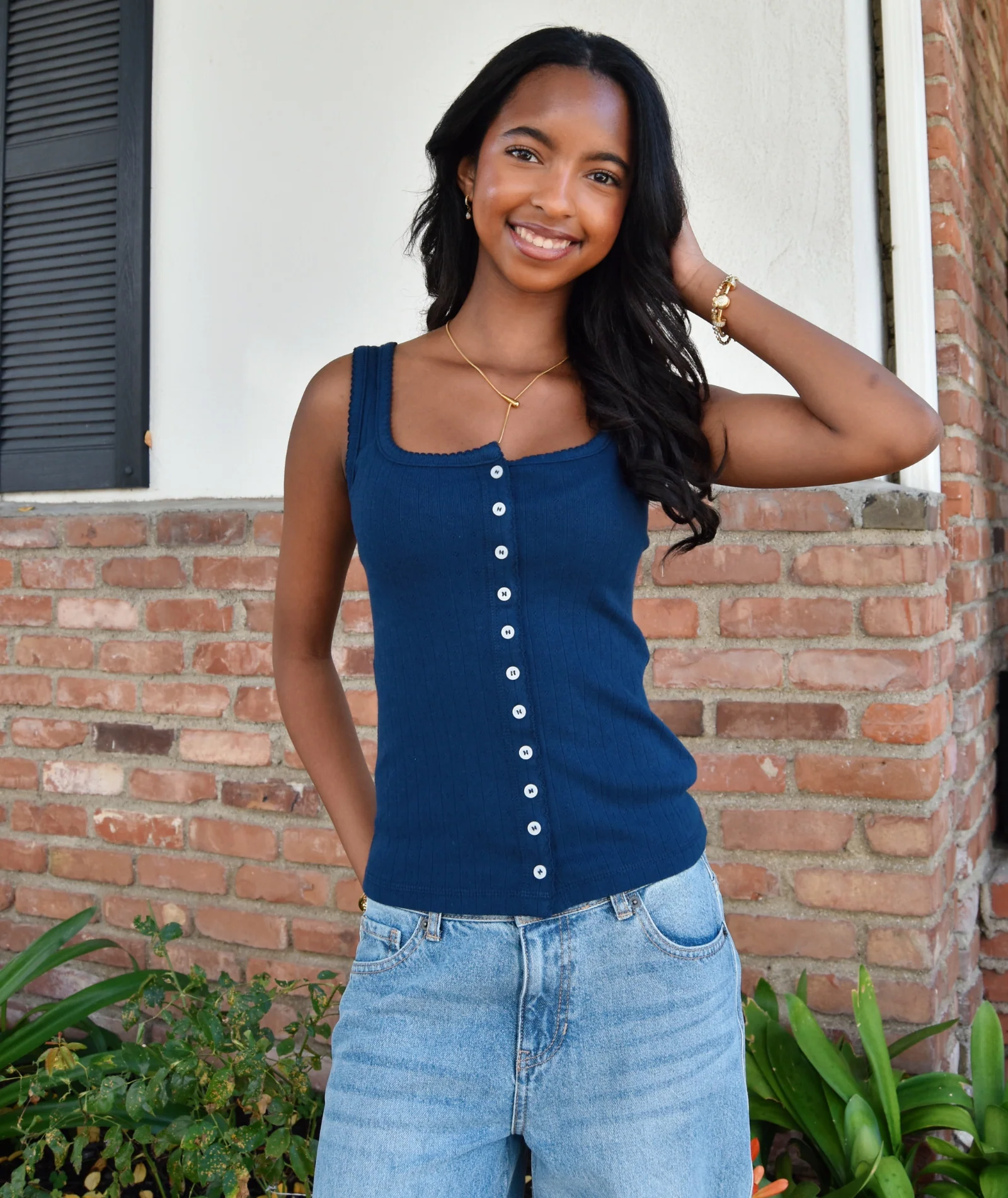 8apart Women Paxton Pointelle Button Down Tank