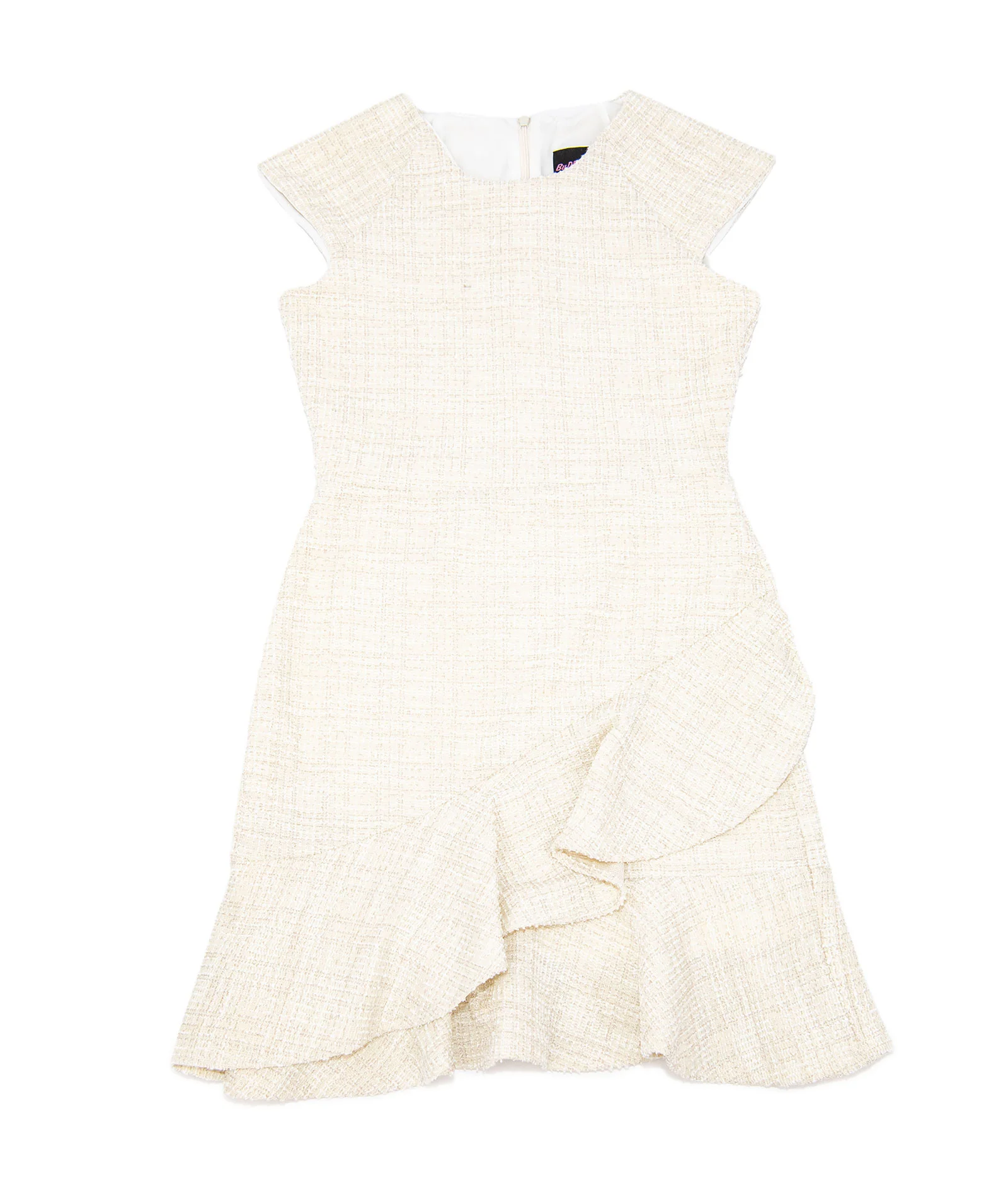 By Debra Girls Kate Ivory/Gold Boucle Slanted Ruffle Dress