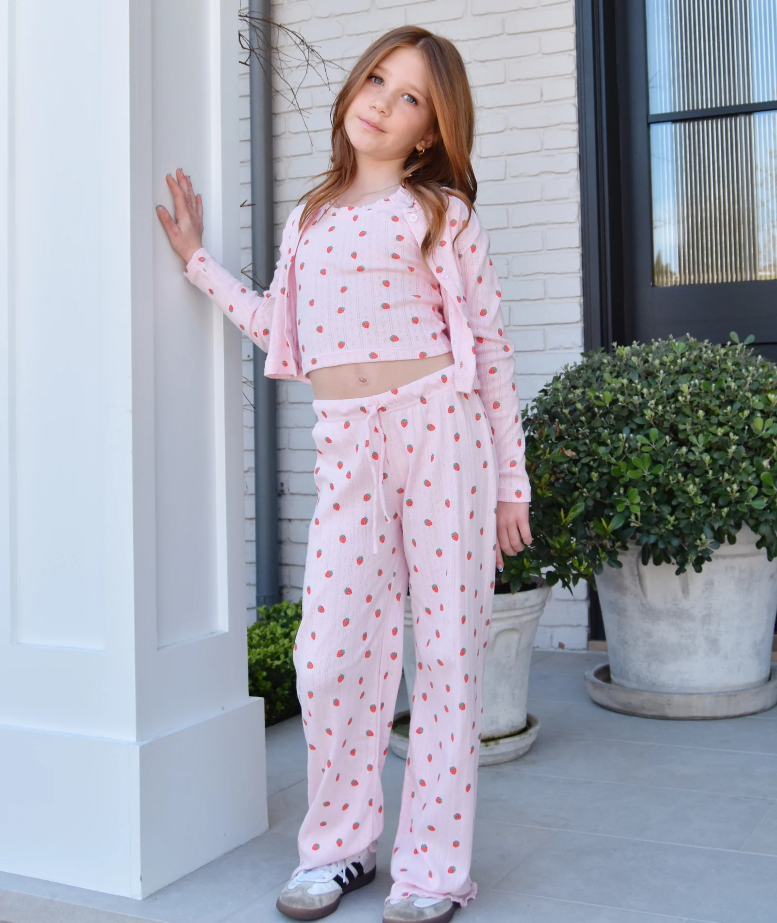 FBZ Girls Strawberry Pointelle Cardigan