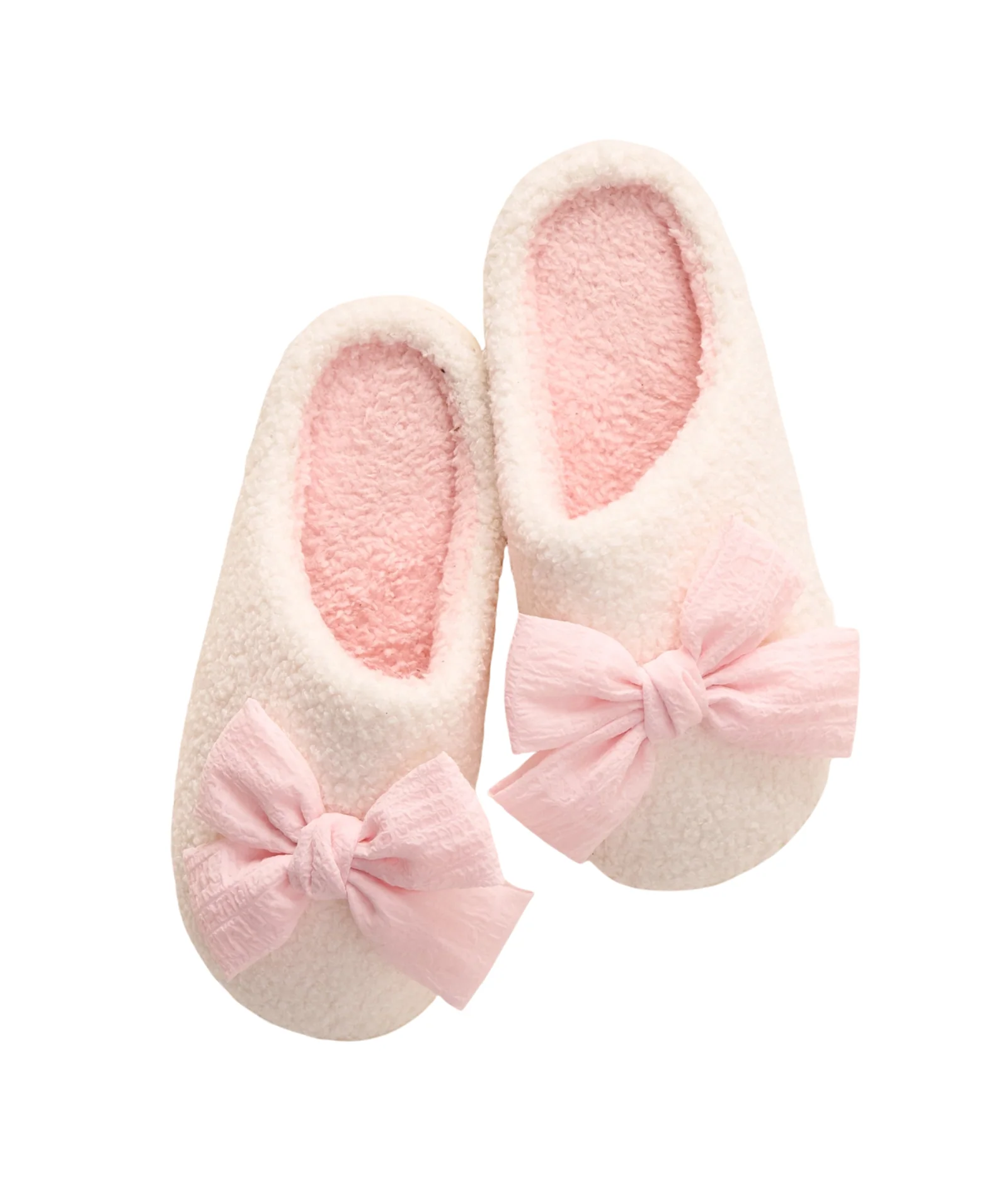 Frankie's Exclusives Blush Bow Fuzzy Slippers