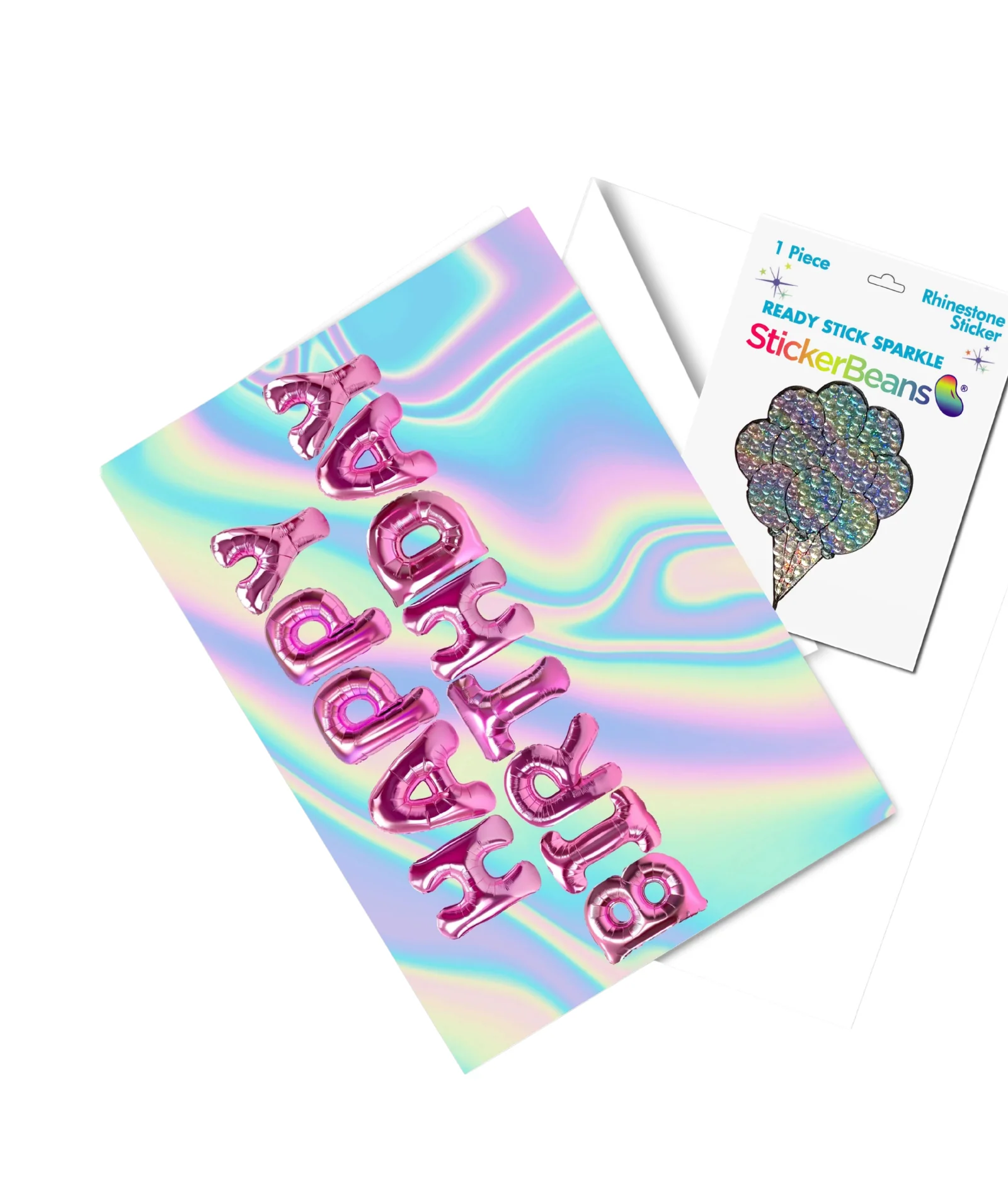 Sticker Beans Happy Birthday Balloons Card With Sticker