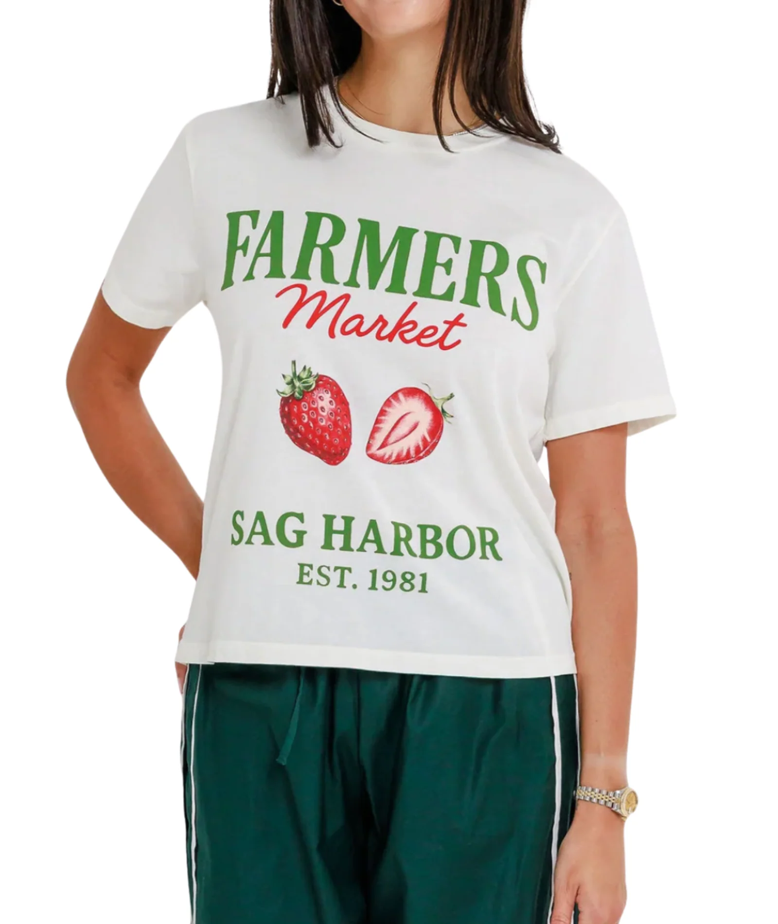 Sunny Somewhere Women Sag Harbor Farmers Market Everyday Tee