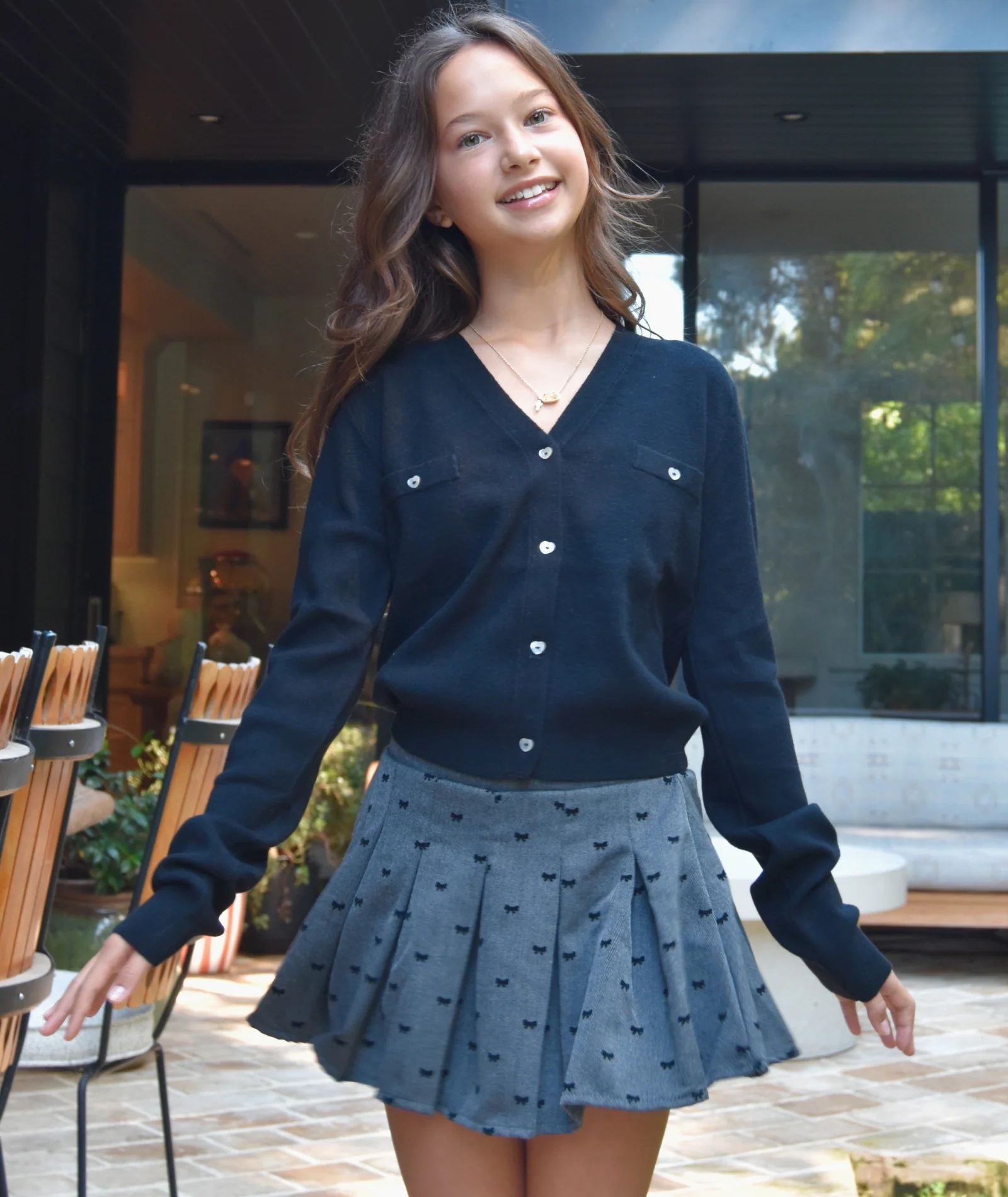 Theme Girls Mickey Heart Buttons Black Cardigan